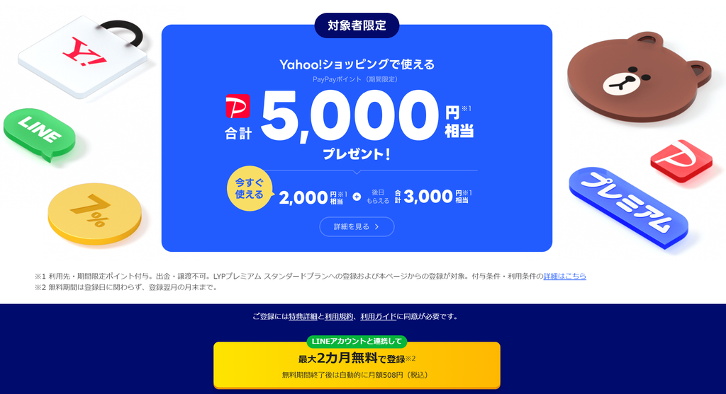 LYPプレミアム最大2カ月無料とPayPayポイント5000円相当のキャンペーン